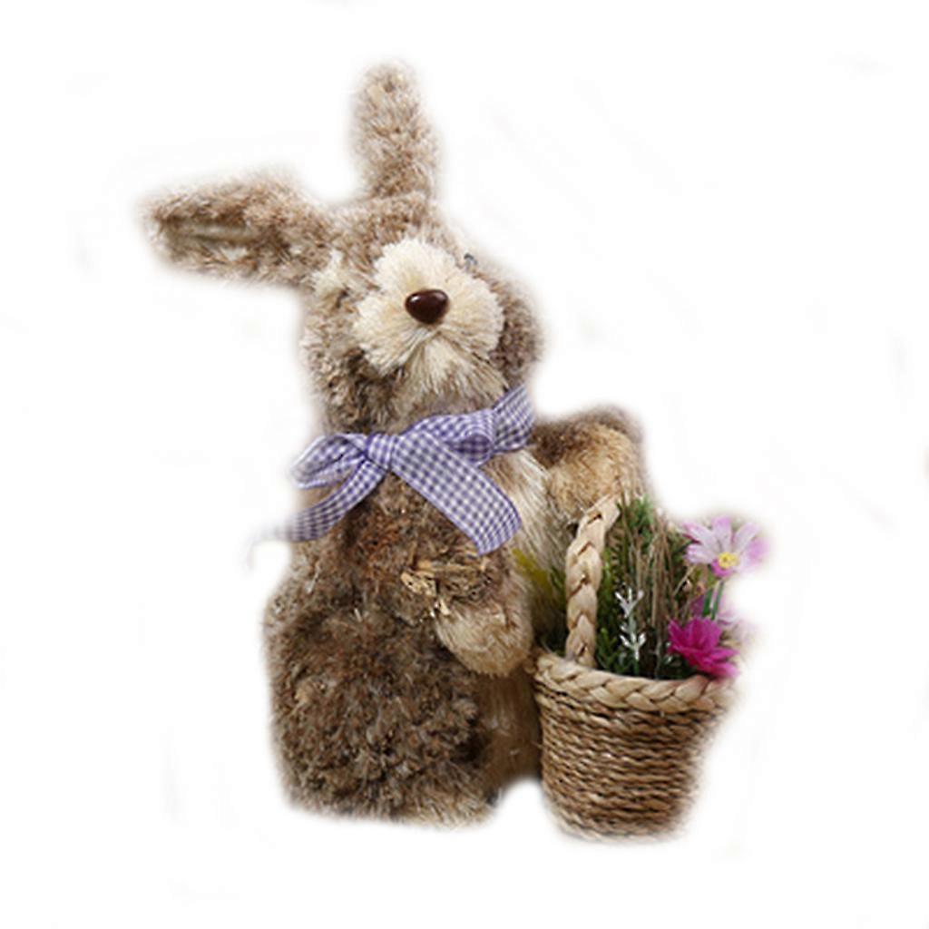 Straw Easter Rabbit Figurines Lifelike Handmade Woven Bunny Desktop Ornaments