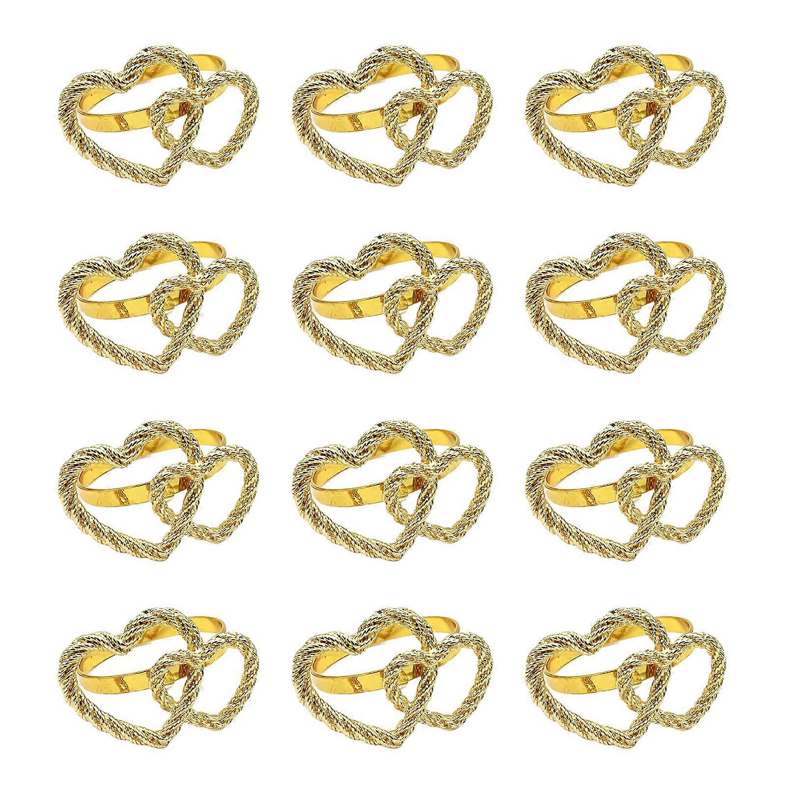 12pcs Saint-Valentin Serviettes Ronds Double Coeur En Forme Serviette Rond Porte-Serviette Pour La Saint-Valentin Mariage Banquet Anniversaire Fête Thanksgiving Table Décor
