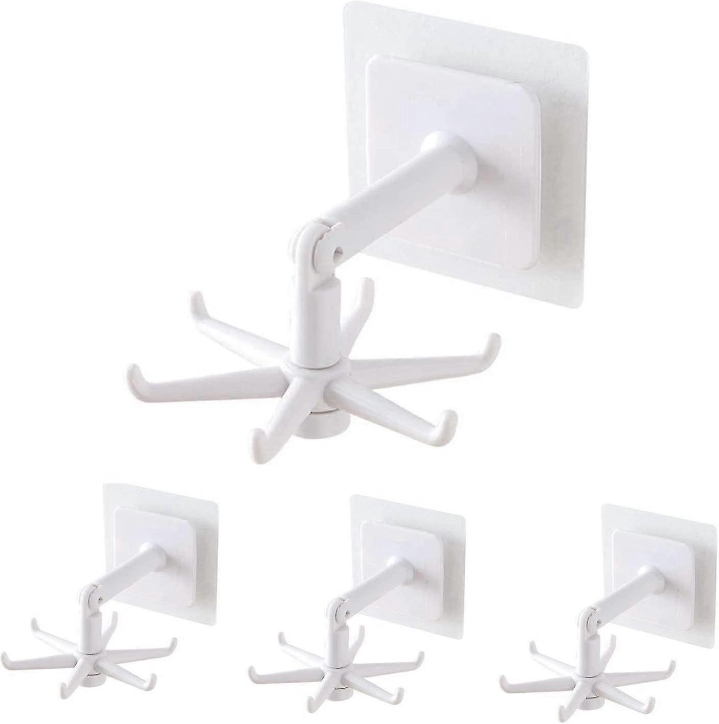 4 Pack 360Rotating Hooks, White Nail-Free Rotating Shelf, Kitchen Shelf, Wall Mount Kitchen Utensil Holder