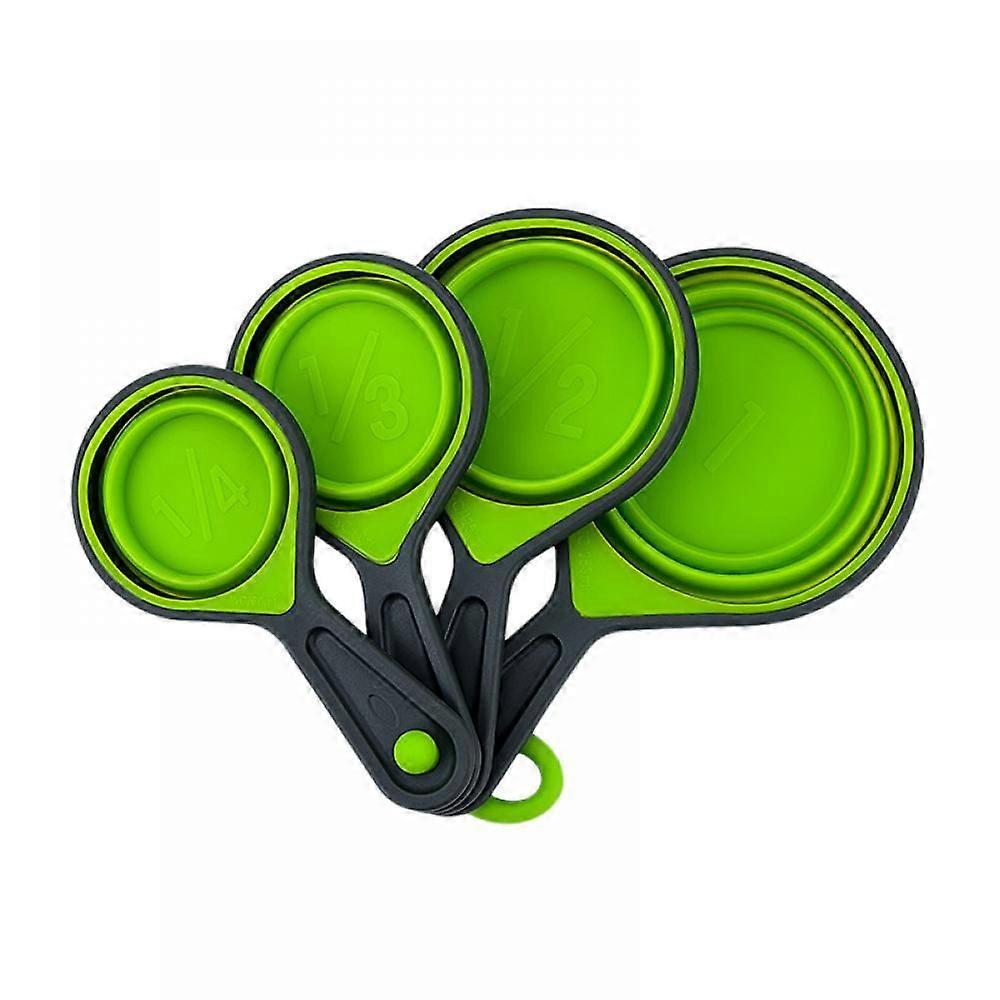 Silicone Telescopic Measuring Cup 4-piece Set, Multi-function Graduated Measuring Cup, Suitable For Kitchen Cooking And BakingGreen