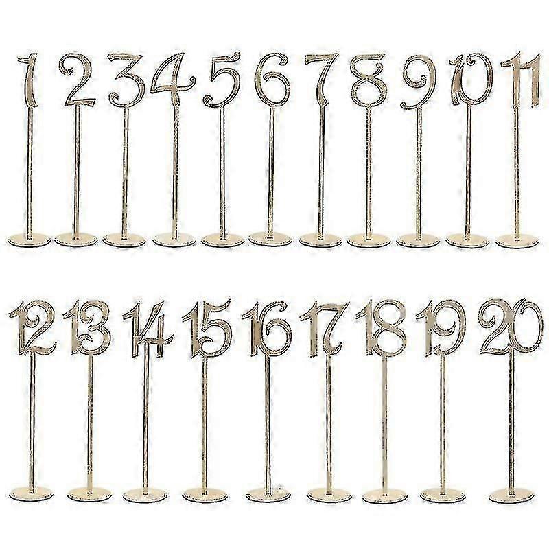 20pcs 1-20 números de mesa de madera con base de soporte