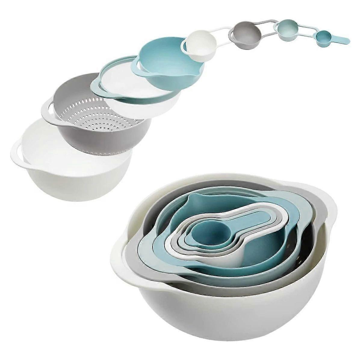 Plastic Mixing Bowls - Multicolored Mixing Bowl Set Of 8, Nest For Easy Storage, Inculding Measuring Cups, Colander, Sifter, Large Bowl