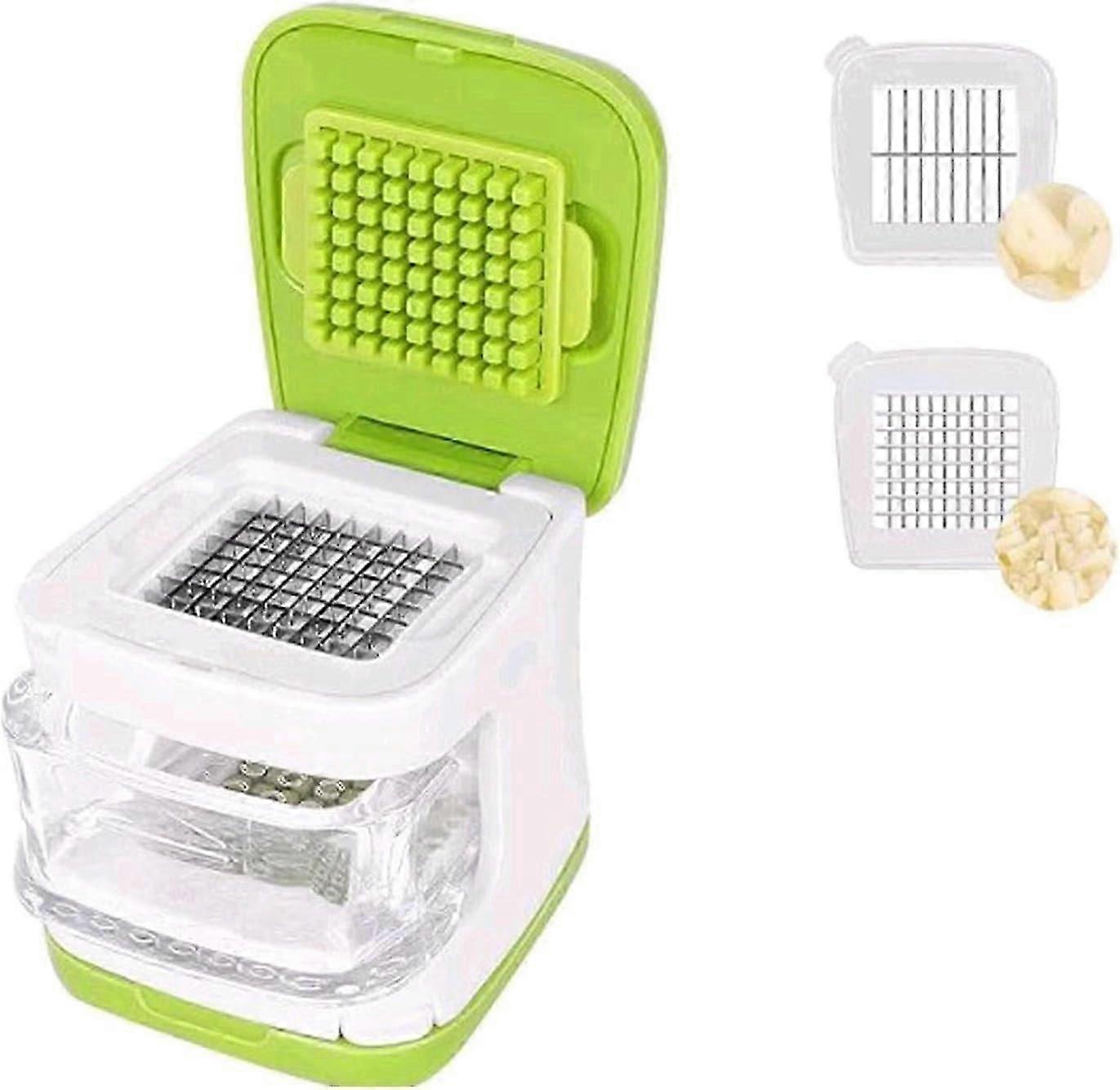 Garlic Press,Double cutting Crusher, Cutter, Mincer, and Storage Container