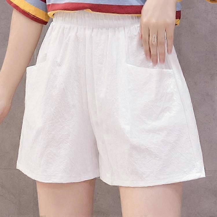 Plain Elastic Waistband Casual Shorts with Pocket Summer Loose Comfy A-line Mid Pants Ladies