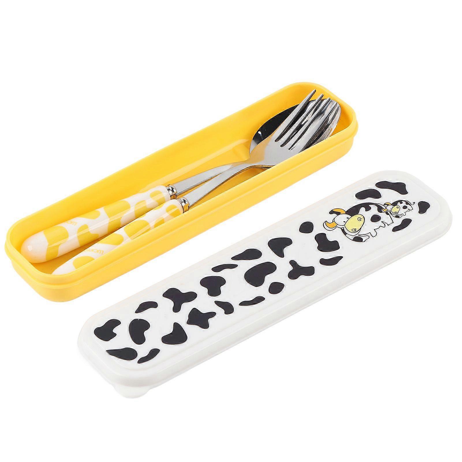 2 PCS Stainless Steel Knife Fork Spoon Kitchen Flatware Tableware with Box Children Set Yellow