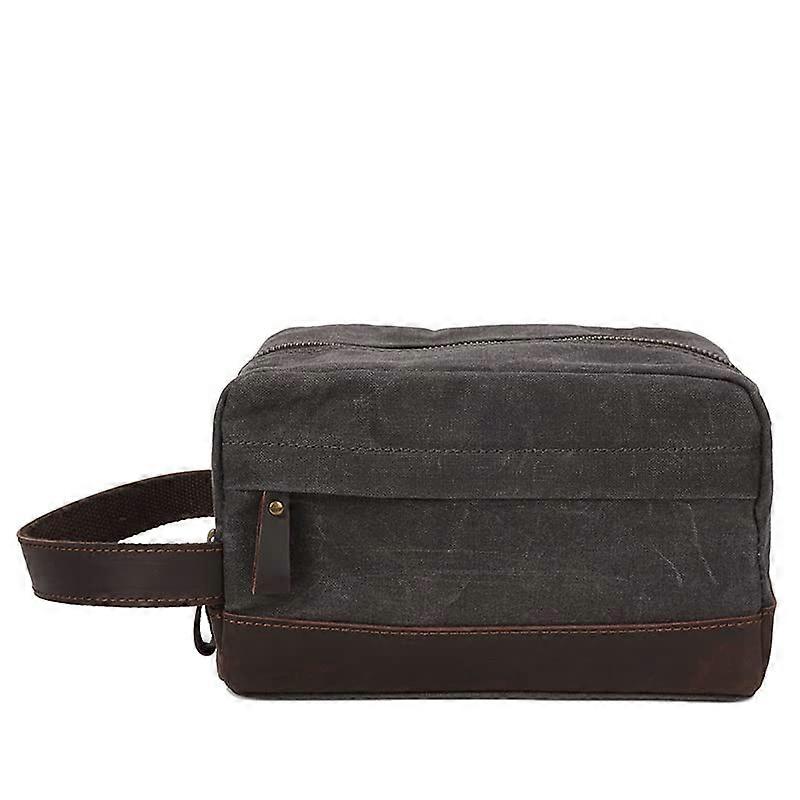 Leather and Canvas Toiletry Bag for Travel, Shaving Kit Storage, Waterproof, Multi-Pocket Design, Brown