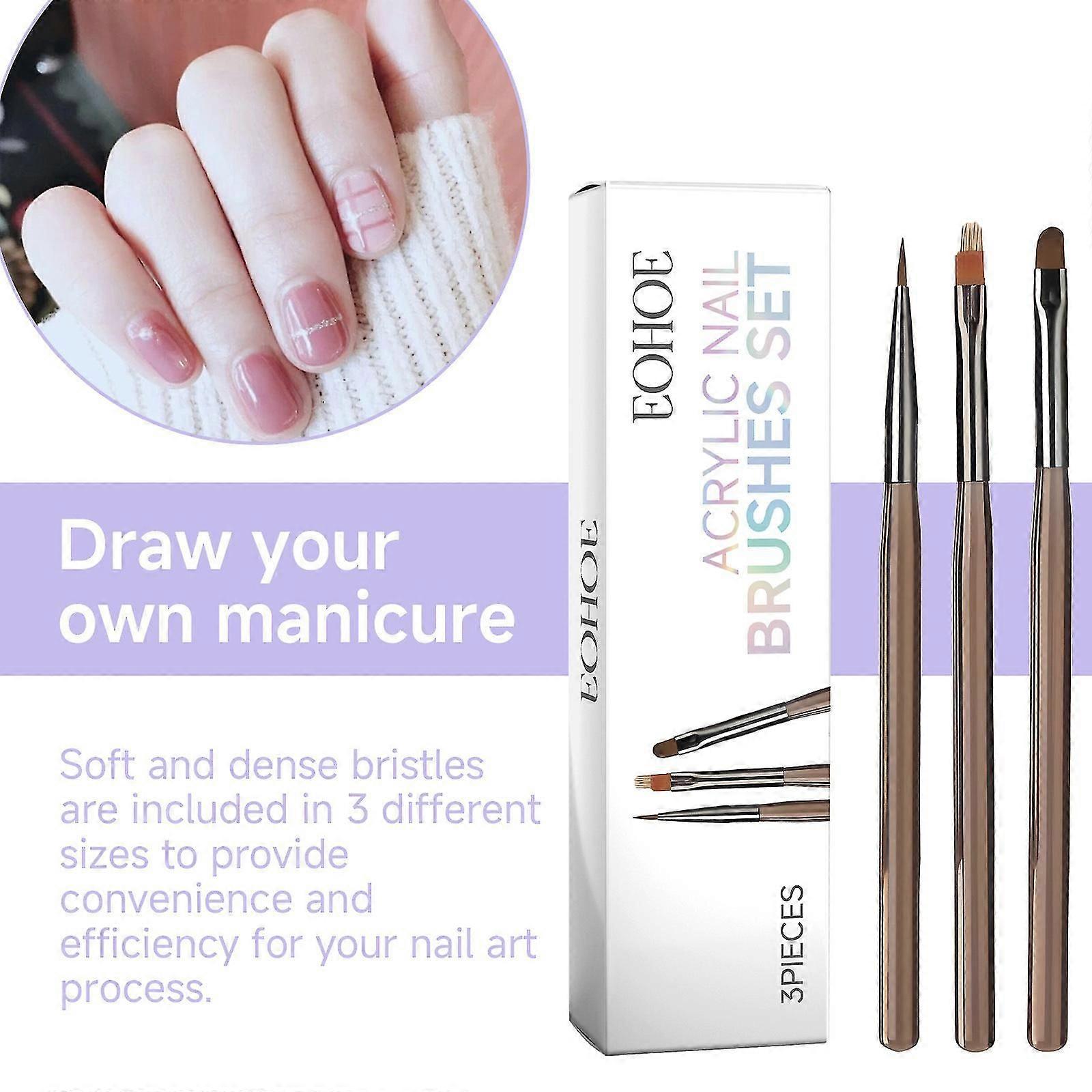 3er Set Acryl Nagelbürsten – Größen 8/10/14, Mit Ergonomischem Holzgriff, Für Nagelverlängerung & Nail Art