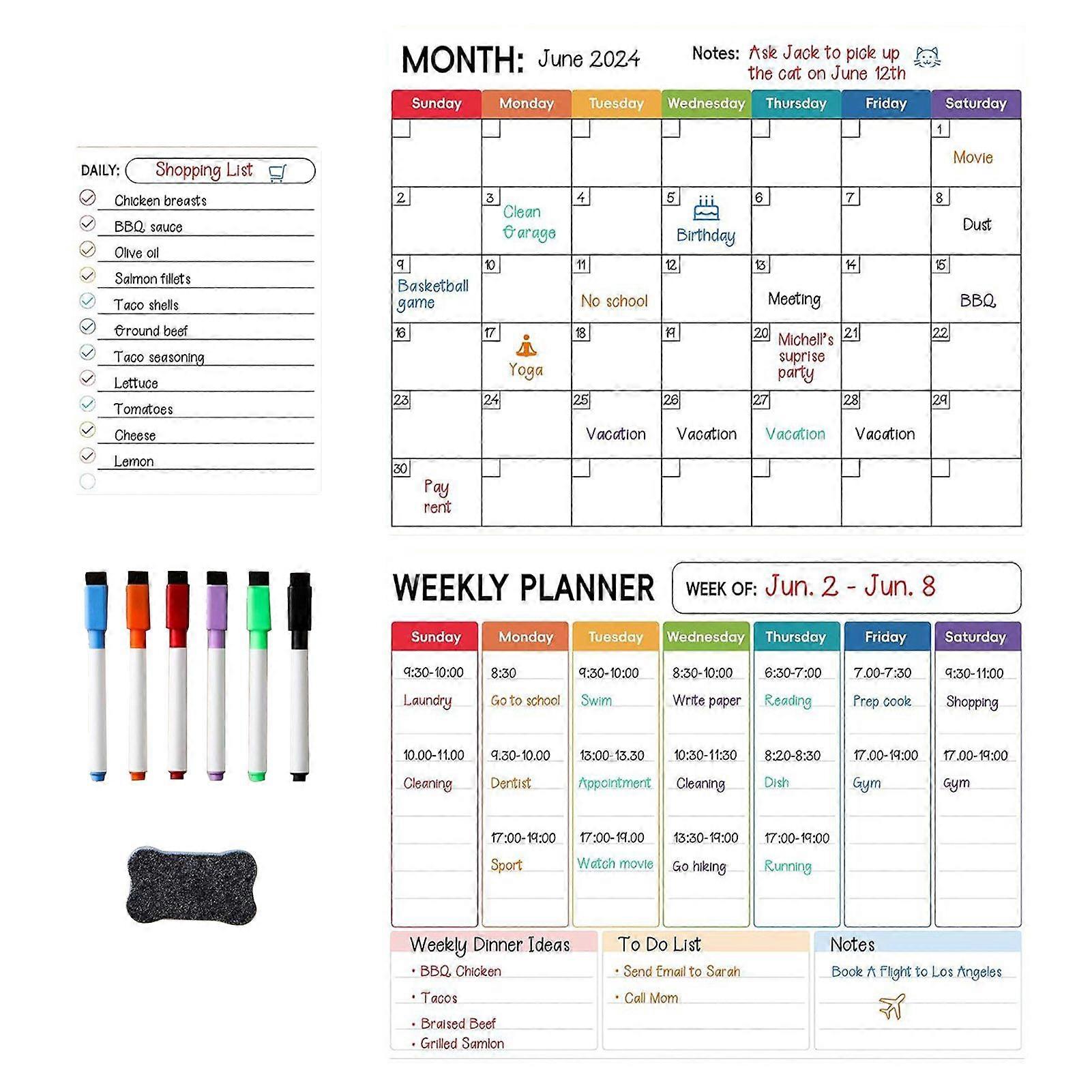 3 sztuk / zestaw Tablica magnetyczna Naklejki z długopisami Gumka do tablicy Listy zakupów Wykresy obowiązków Menu Listy rzeczy do zrobienia Tablice ogłoszeń Jasne markery