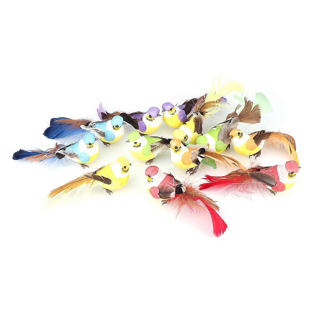 12 Pcs Feather Artificial Birds Decor for Home and Garden, Colorful Plant Ornaments, Realistic Simulation Design