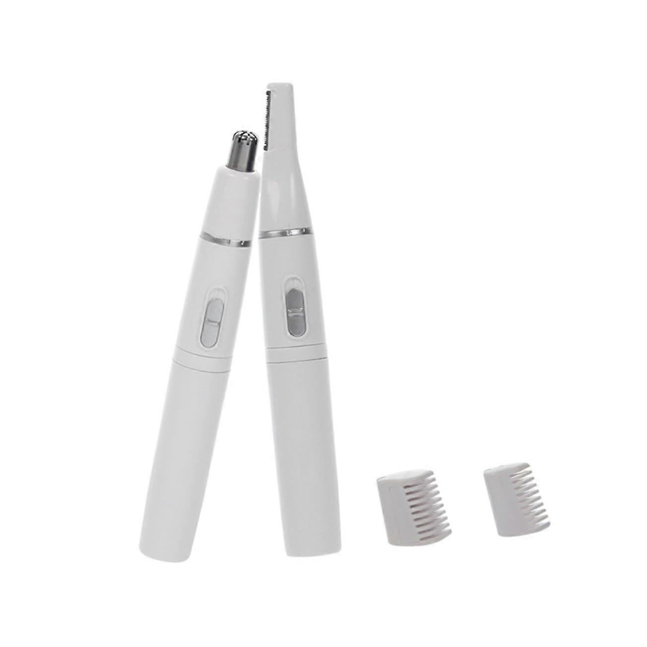 Nose Hair Trimmer for Men and Women - 2 in 1 Eyebrow and Face Hair Removal - Quiet and Battery Operated White Cutter