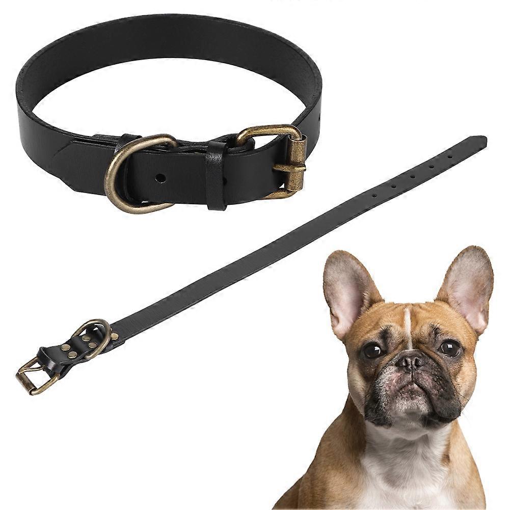 Artificial Leather Dog Collar with Bronze Metal Buckle, Adjustable Neck Strap for Small to Medium Dogs, Durable Design