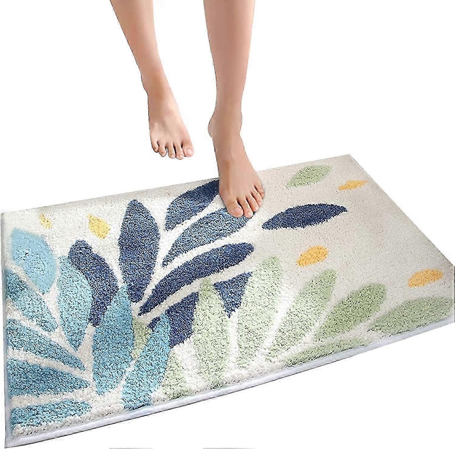 Bathroom Rugs Non Slip-Leaf Pattern Bath Mat for Bathroom16x24in