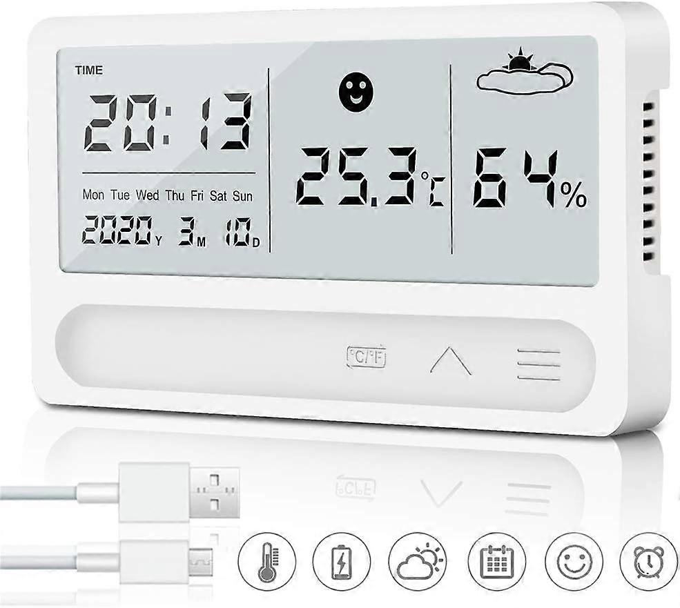 Indoor Hygrometer Thermometer, Rechargeable, with Alarm and 2 Second Quick Test