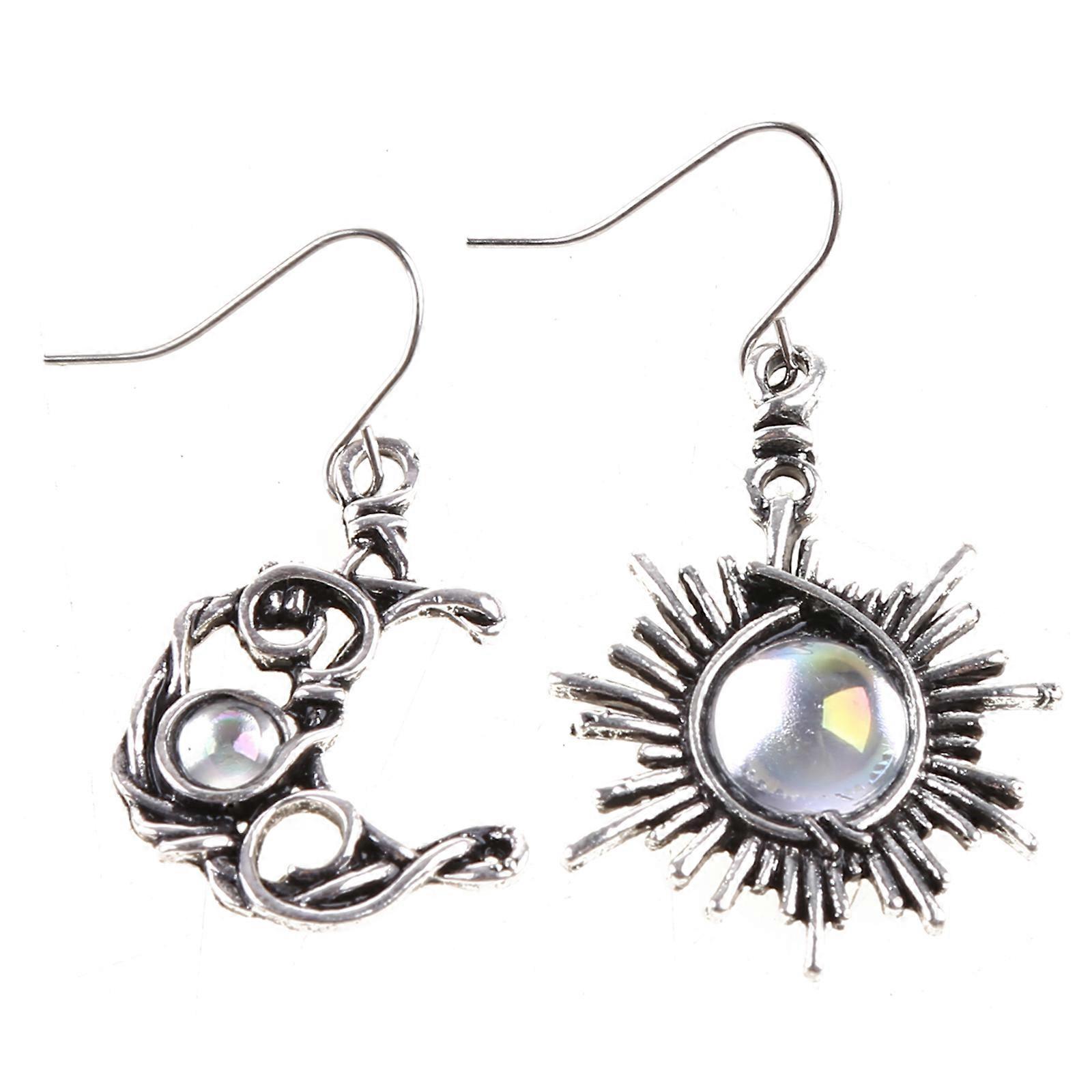 Brinco Boho Assimétrico Sol Lua Vazado com Pingente e Pedra da Lua para Mulheres, Meninas e Adolescentes - Colorido