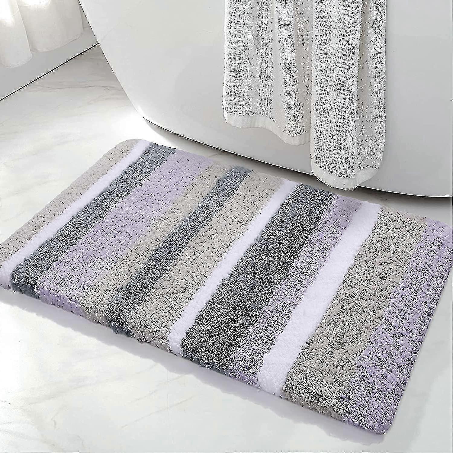 Extra dicker Mikrofaser-Badezimmerteppich weich, saugfähig und rutschfest (lila-grau, 17"x24")