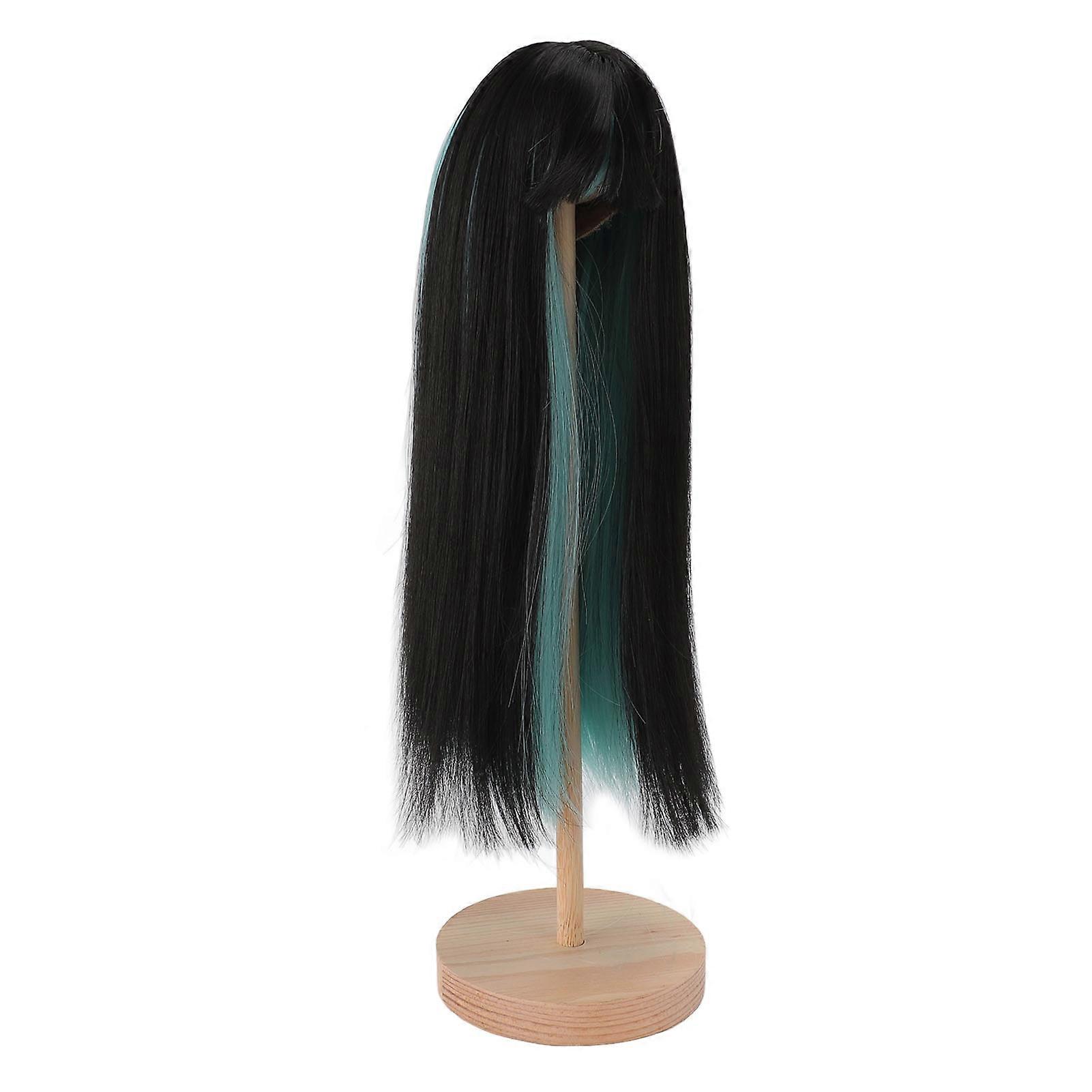 Perruque de poupée longue et lisse, deux couleurs, en fibre haute température, pour tour de tête de 7,3 à 8,3 pouces, noire et verte