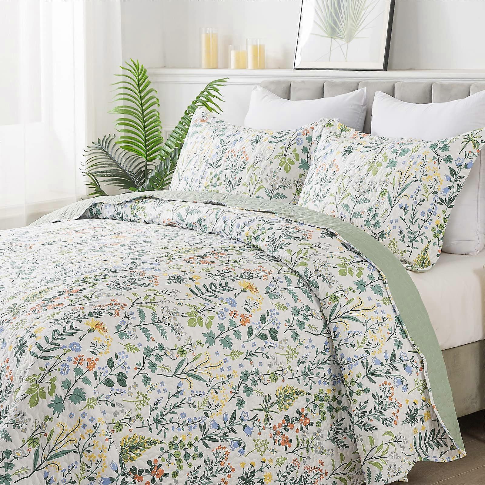 3 Pieces Reversible Quilt Bedding Set All for Season Use Queen/Full Size 90'x96'