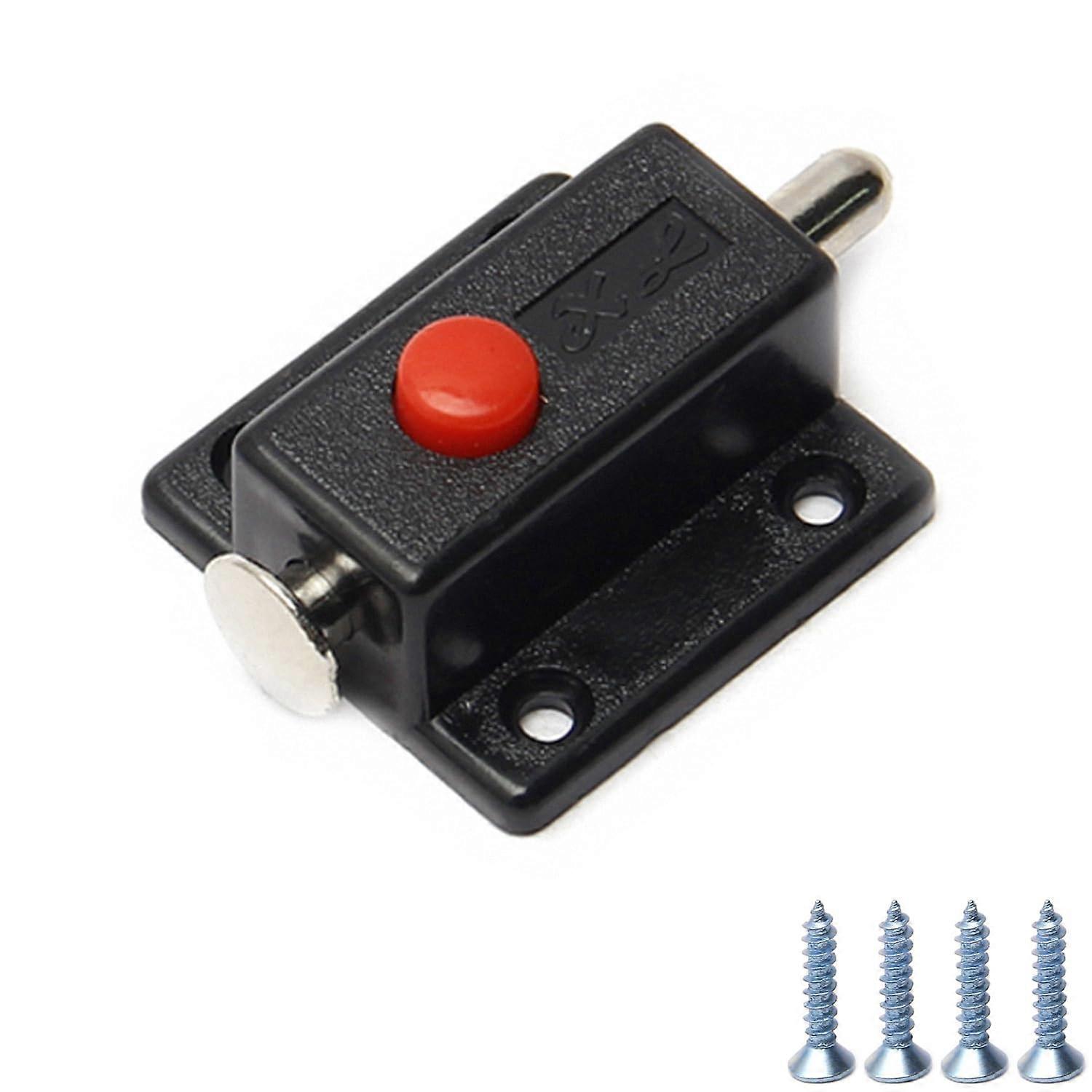 Spring Door Latch Black ABS Plastic Sliding Barrel Latch With Switch Button For Doors Cabinets Furniture Hardware