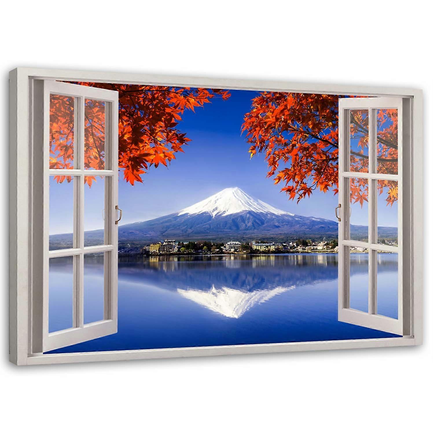 Lienzo, Ventana - Volcán Fuji - 100x70