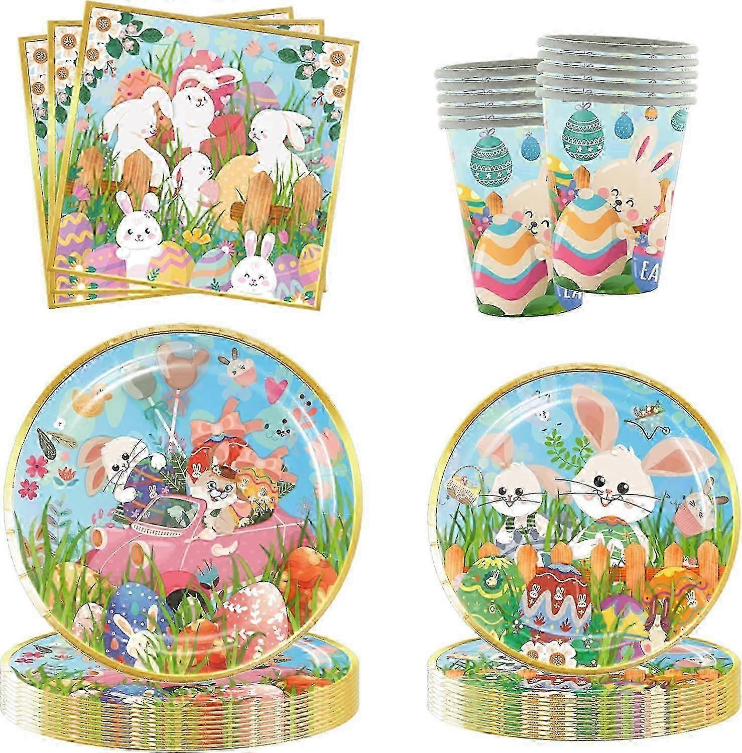 72pcs coelho da páscoa colorido ovos conjunto de louça incluem 7 polegadas e 9 polegadas pratos de papel copos guardanapos, serve 12