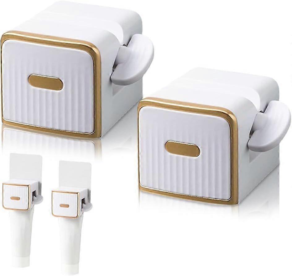 2 Pack Toothpaste Squeezer(White), Wall Mounted Toothpaste Dispenser, Bathroom Rolling Tube, Toothpaste Clip for Face Cleansing, Creams