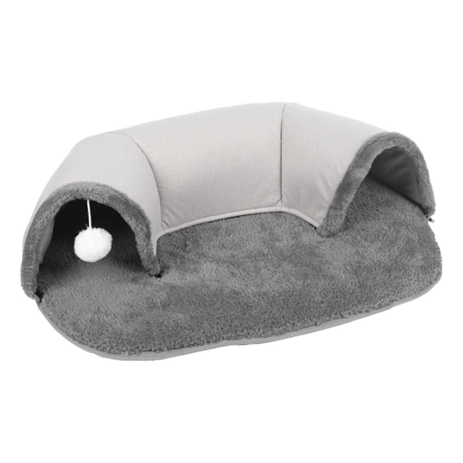 Cat Tunnels for Indoor Cats, Soft Warm Cat Peekaboo Cave with White Plush Ball, (S)