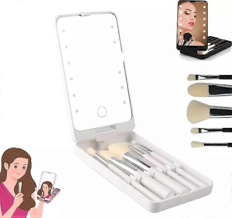 Rotatable Led Makeup Box Folding Mirror,Rechargeable Portable Rotate 360° Travel Lighted Makeup Mirror Multifunctional Light Up
