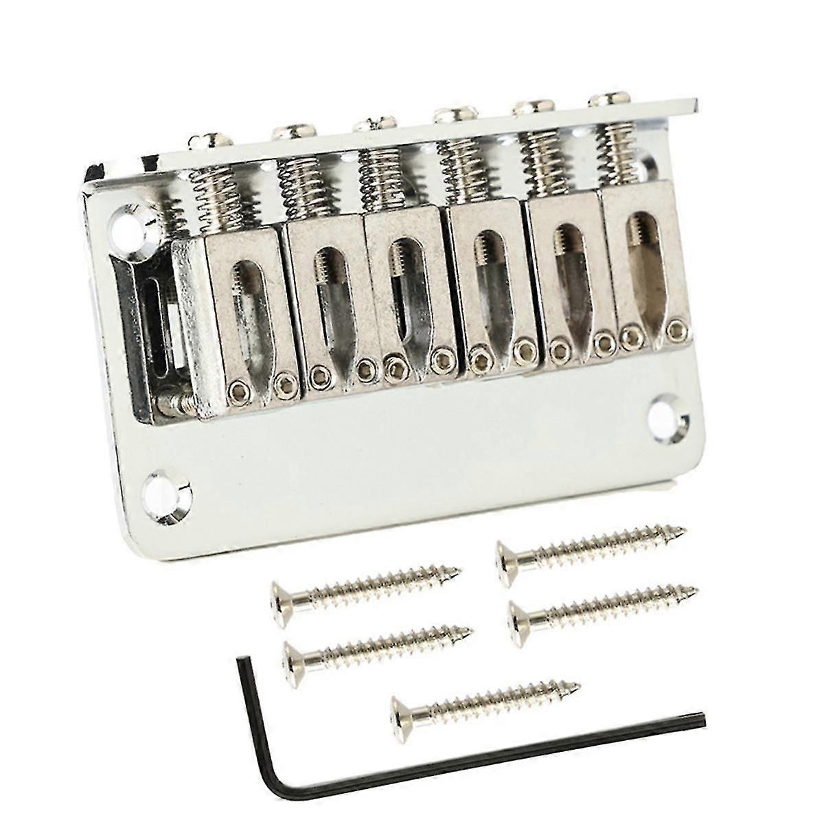 6 String Guitar Bridge, Chrome, Replacement with Screws and Wrench