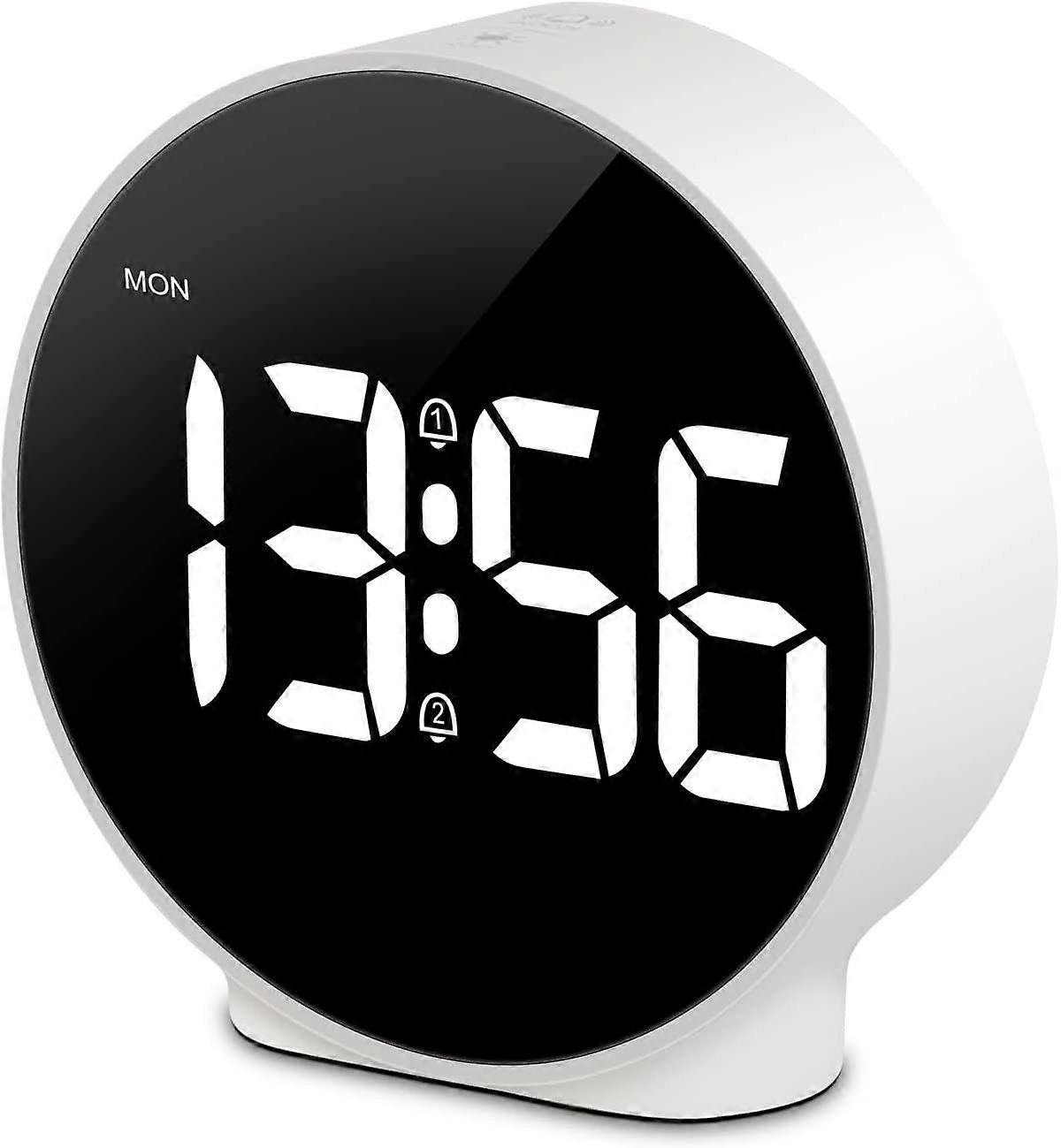 SCSYV Small Digital Alarm Clock LED Desk Travel Electronic Clock Dual Alarm Snooze Dimmable Day Set 12/24H Week Display 4inch White (No BatteryAdapter