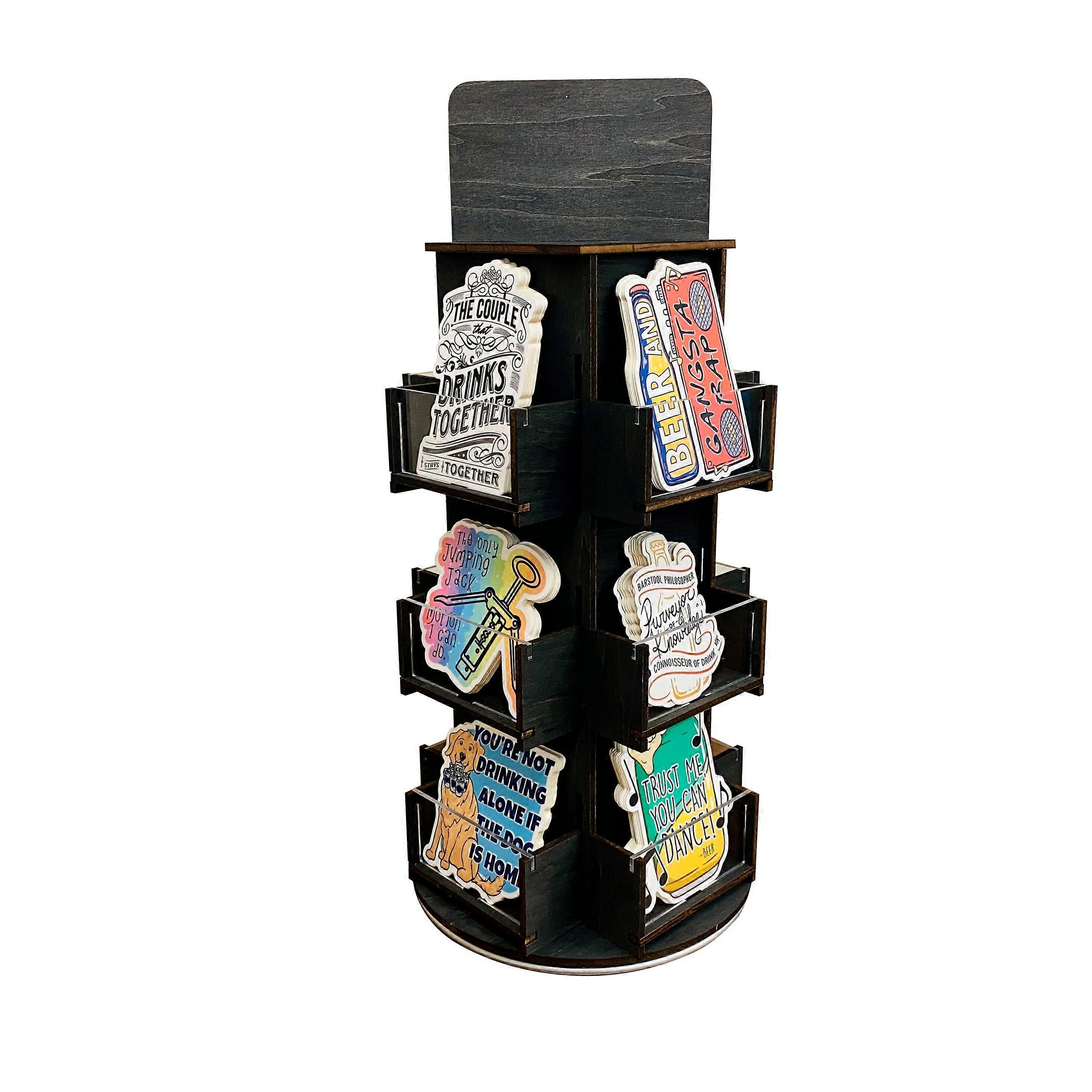 Rotating Display Stand, 3 Tier Wooden Organizer, 4Sided Display Rack, 360 degree Spinning