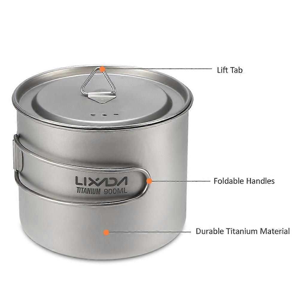 Ultralight 900ml Titanium Camping Cup with Lid & Foldable Handles