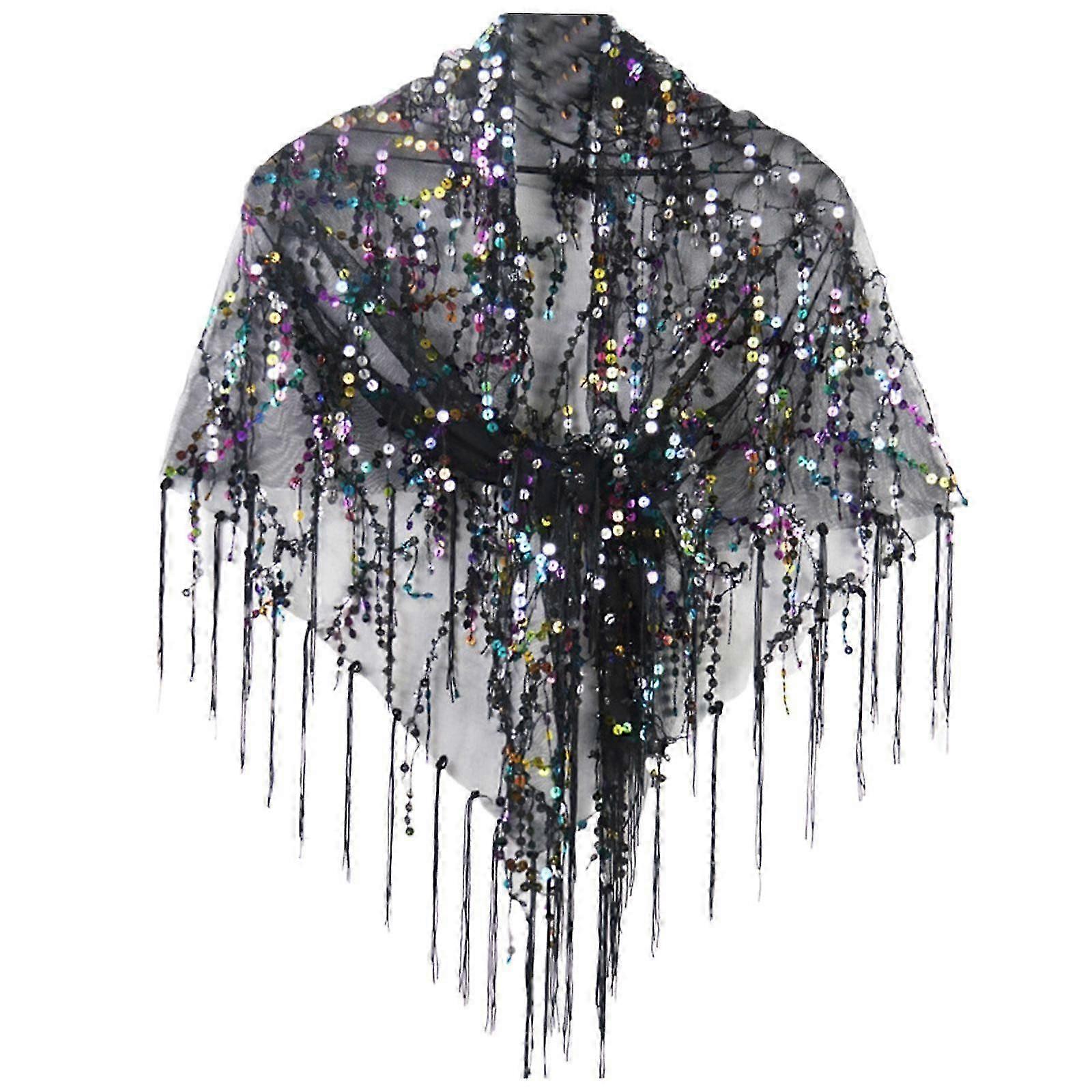 Women's Shawl Wrap, Sequin Fringed Evening Cape, Casual Shawl Scarf, Simple Sequin Bridal Shawl Sequin Shawl Cape for Dance