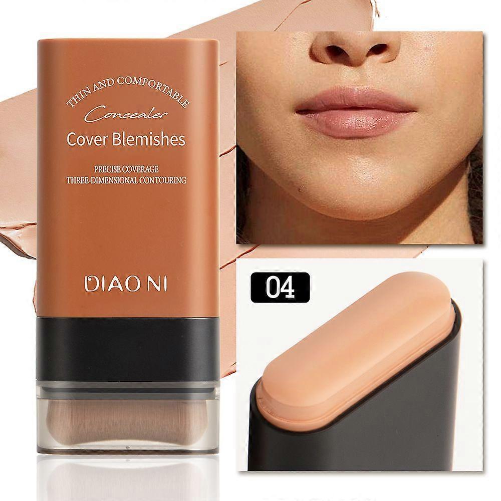 Foundation Stick, Moisturising Concealer Foundation Make Up with Brush, Matte Finish Long Lasting Concealer Covers Blemishes, Double Head Primer Make