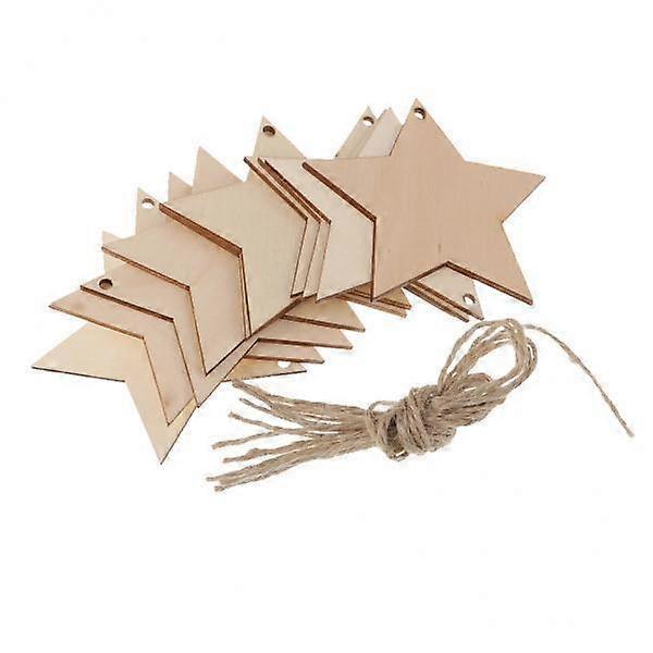 4-10pack 10 Pieces Wood Five Pointed Star Shapes Tags Craft Embellishment with