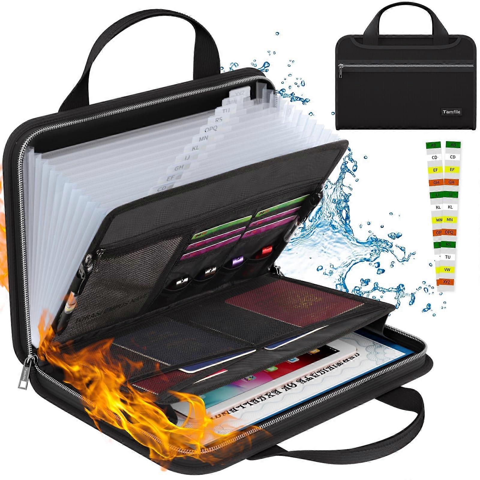 Fireproof Accordion File Organizer with Handle, 13 Pocket Expanding File Folder with Zipper