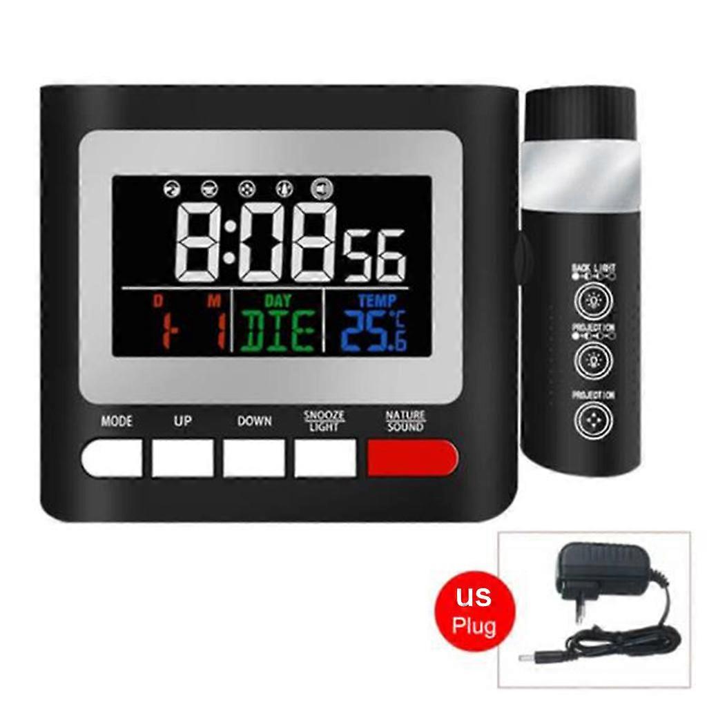 Multifunction Digital Projection Alarm Clock with FM Radio for Time Backlight USB Rechargeable Electric Thermometer Hygrometer Calendar  Blank screen