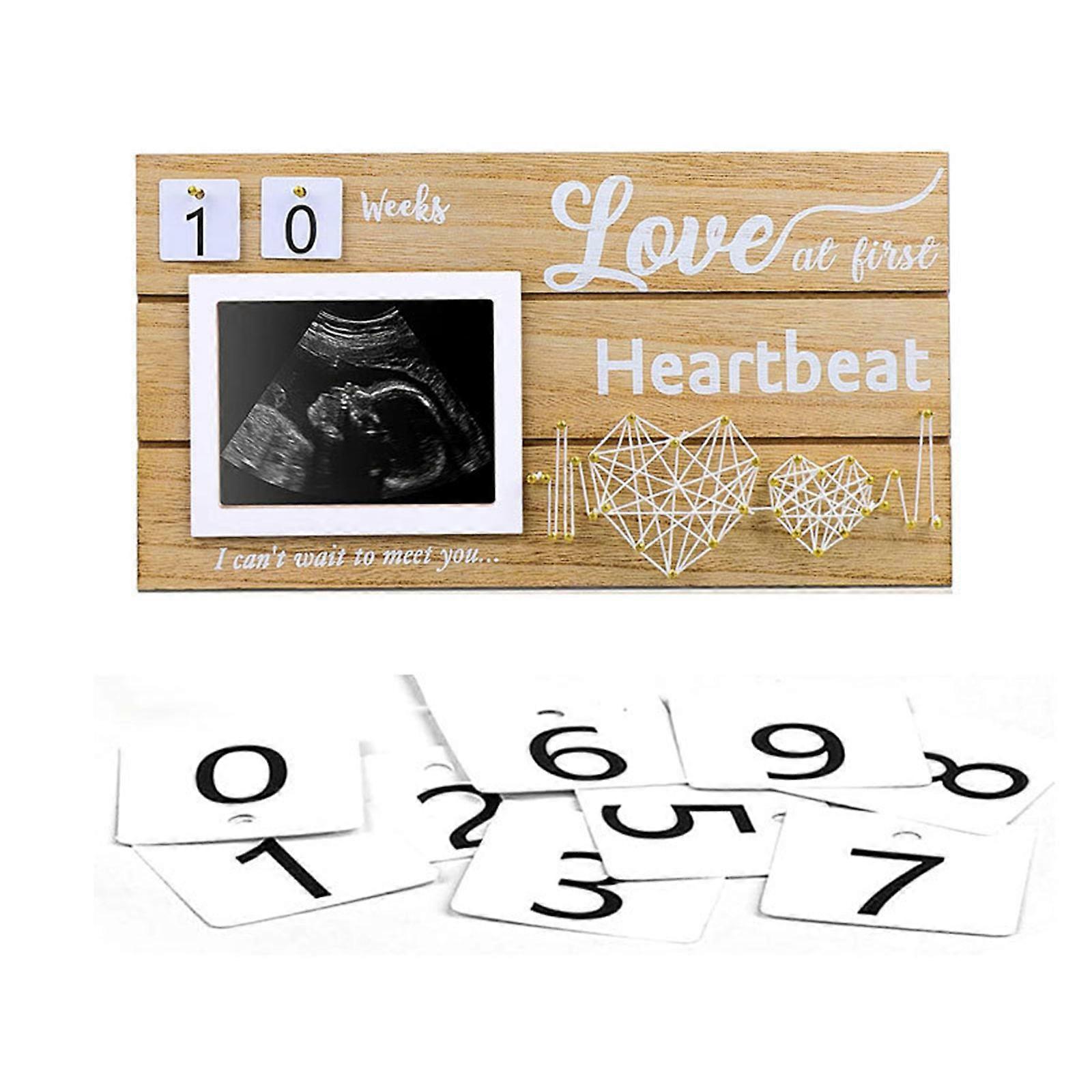 Double Heartbeat Baby Scan Photo Frame with Countdown Weeks Number Display Pregnancy Announcement Sonogram Picture Frame