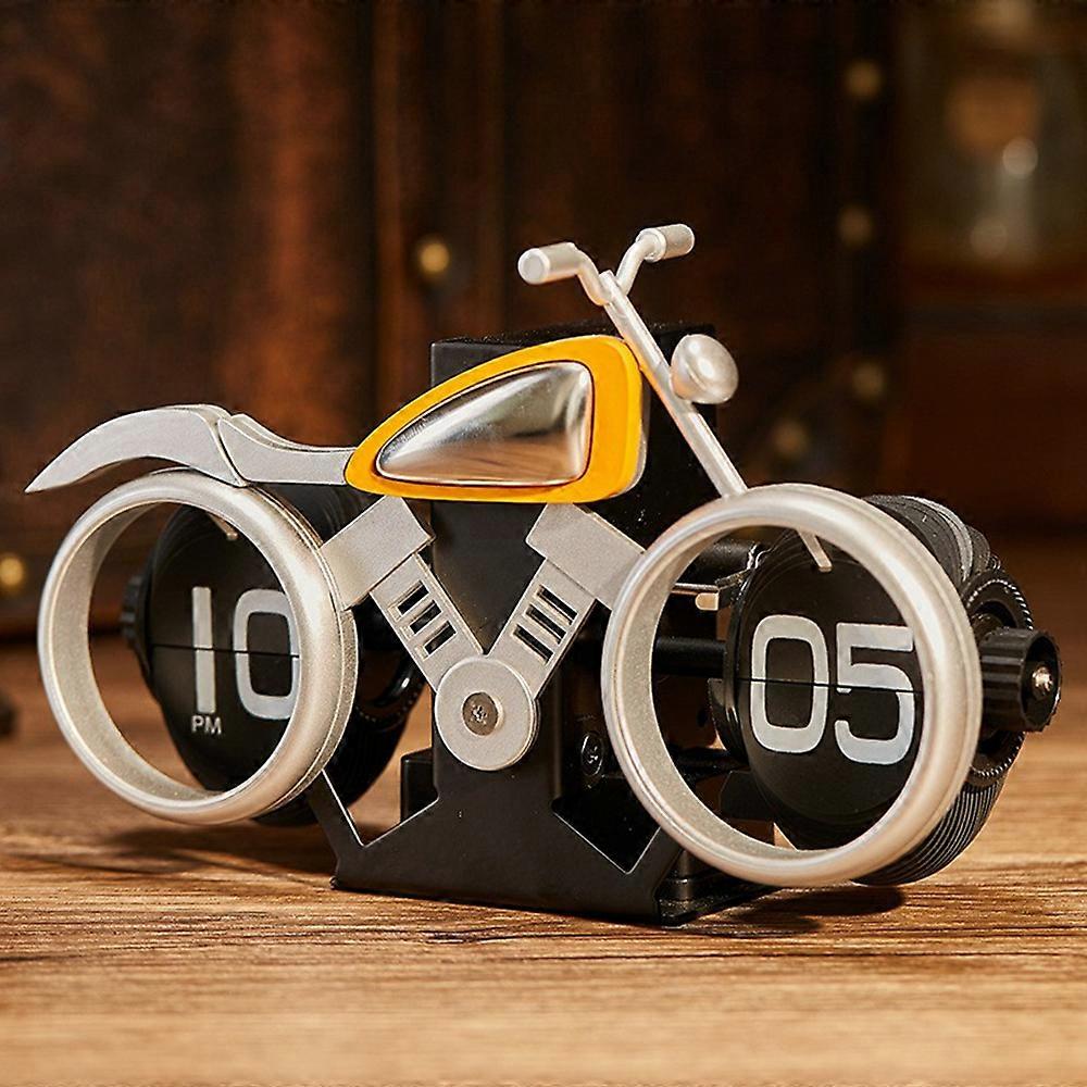 Clocks Motorcycle Design Flip Desk Clock Creative Decorative Mechanical Timepiece Silver+Orange