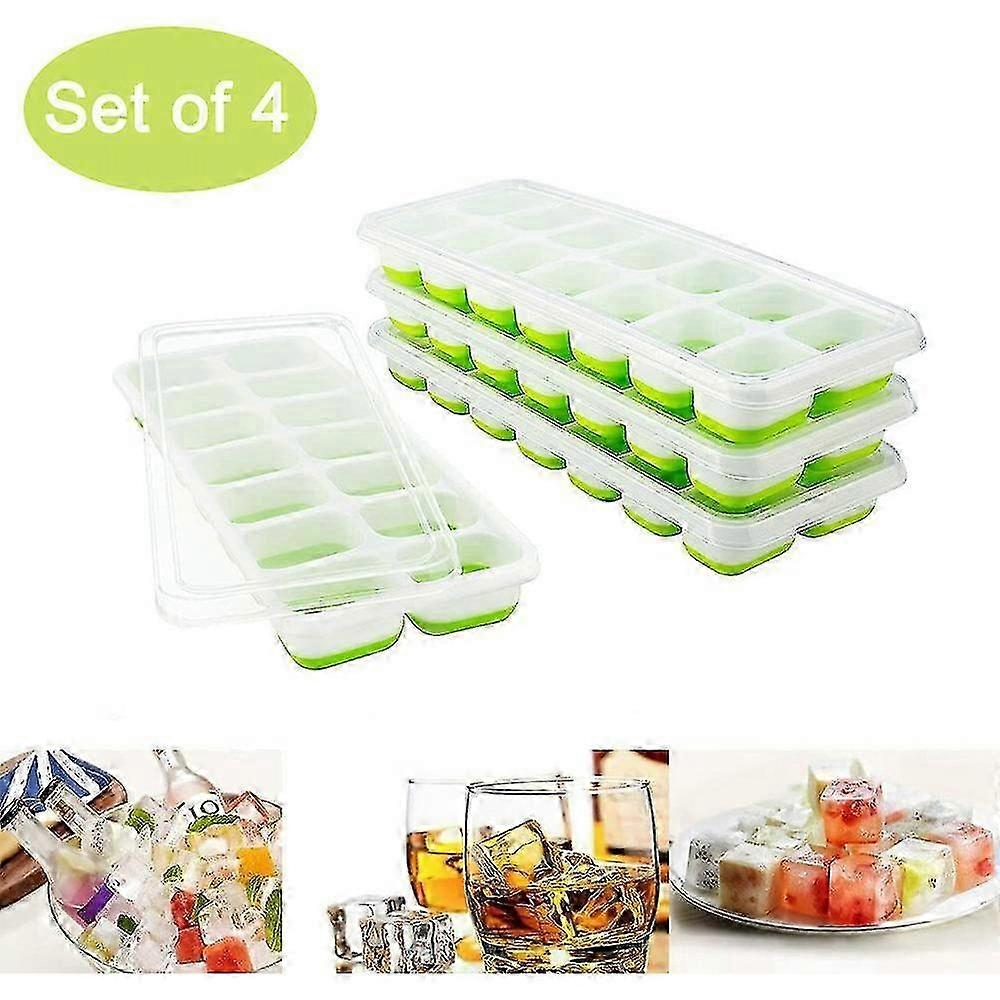 Paquet de 4 bacs à glaçons avec couvercles, flexibles et empilables, lavables au lave-vaisselle - 4 verts