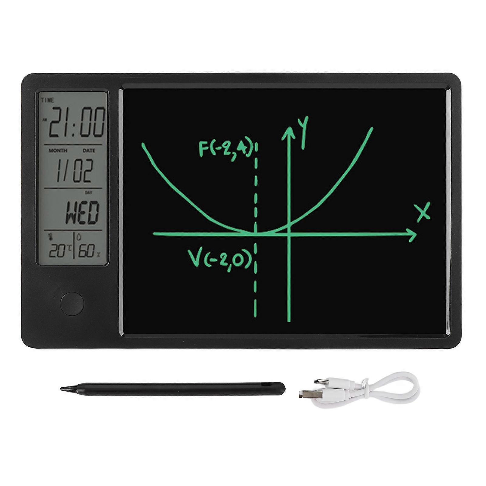 Electronic Desktop Calendar with Erasable LCD Writing Tablet Digital Clock Date Display Desktop Calendar for Home Office Black