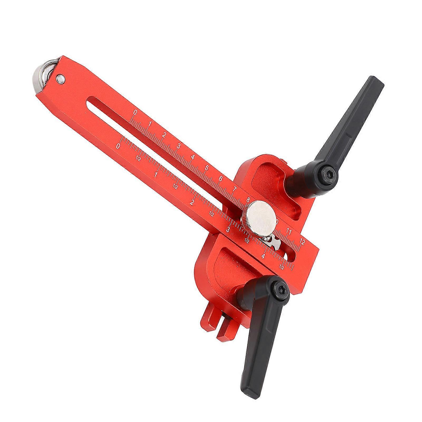 Table Saw Jig Guide with Roller Dual Scale Woodworking Thin Ripping Guide Locator Fits for 3/4x3/8 3/8x1/4 Inch T Slot Red 