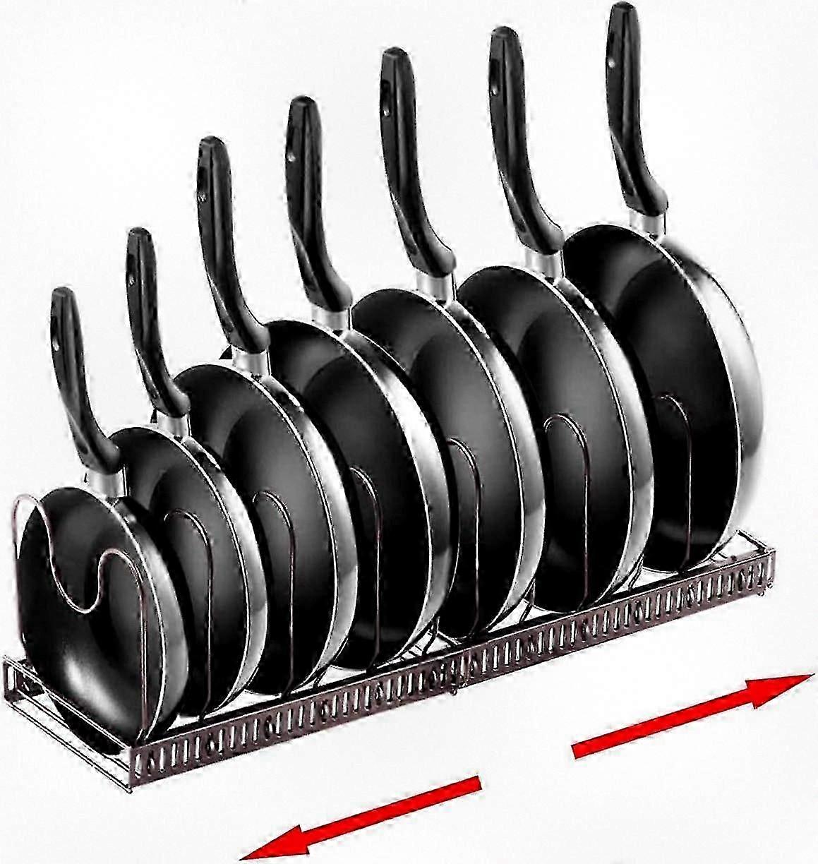 Adjustable Pan and Pot Lid Organizer Rack for Cabinet Storage, Expandable to Fit 7 Items