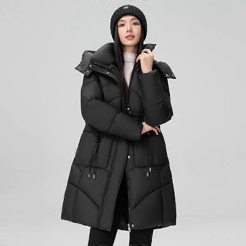 Plus Size Cotton Jacket Women's Medium-length Winter Waist Thickened Hooded Solid Colour Tide Jacket