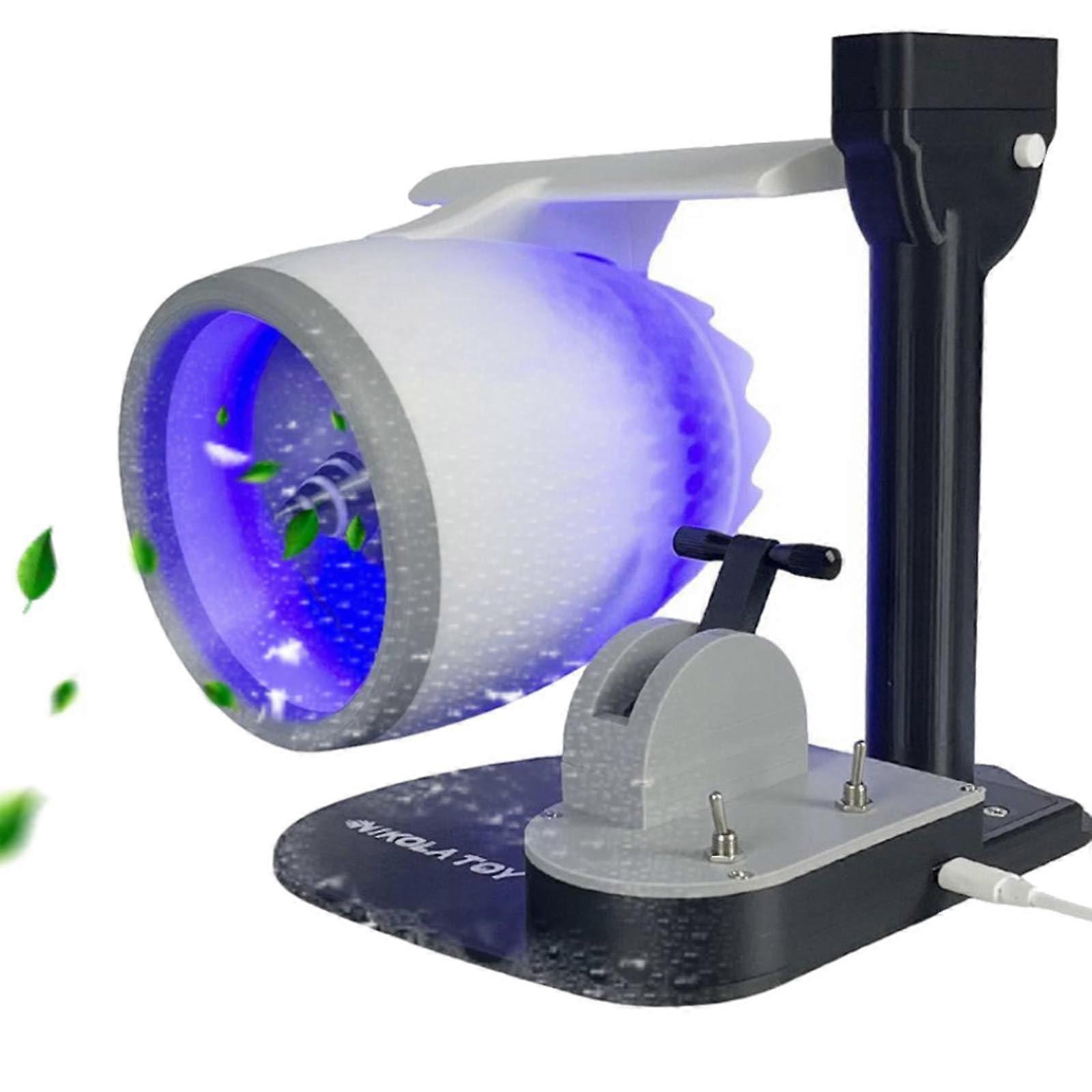 Creative Turbo Desktop Fan With Light, Adjustable 2025 Jet Engine Model, Humidifying Spray, Quiet Blue Air Circulator