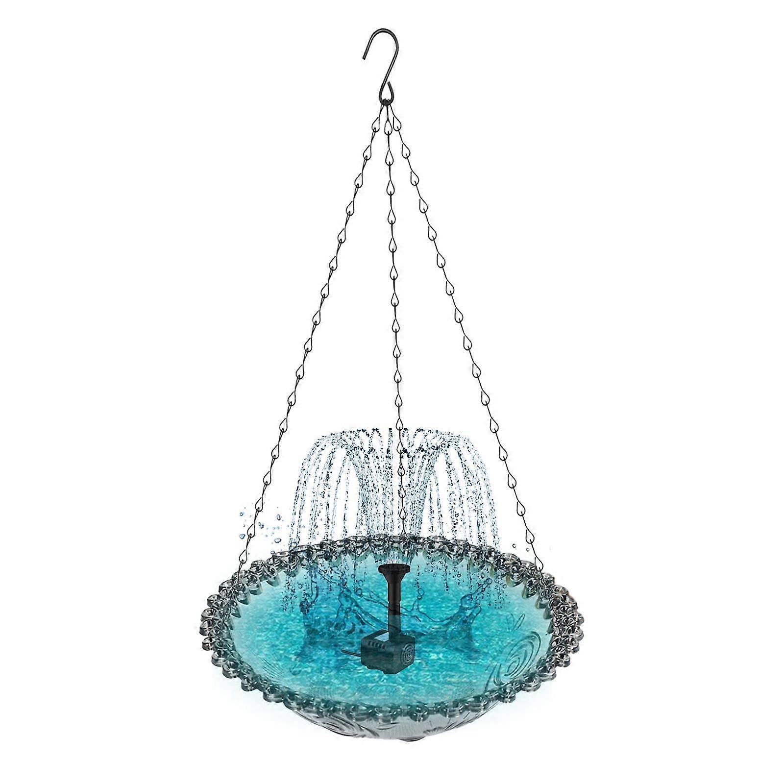 Hanging Solar Bird Bath with Feeding Bowl and Fountain Feature, Outdoor Birdbath in Gray for Garden and Patio
