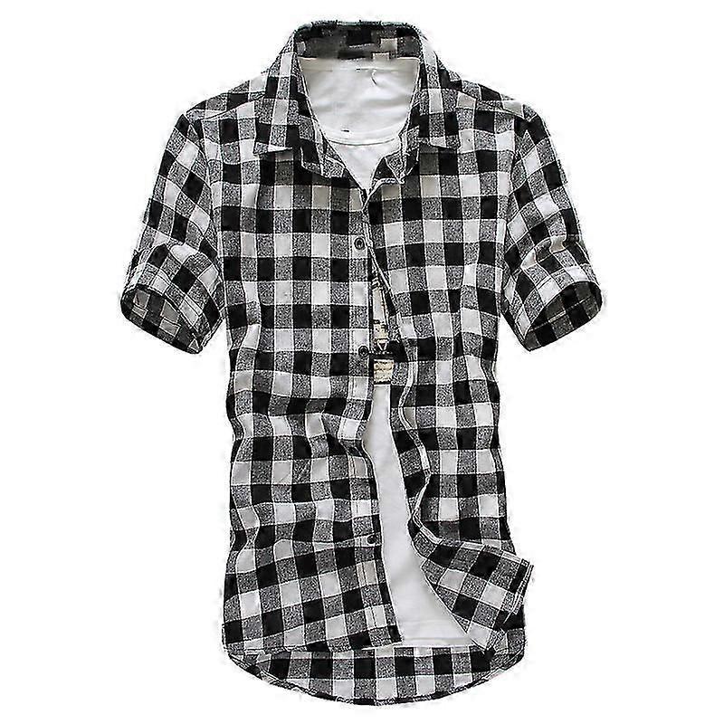 Sommer Herrenhemden Kurzarm Karierte Button-Down-Tops zZ