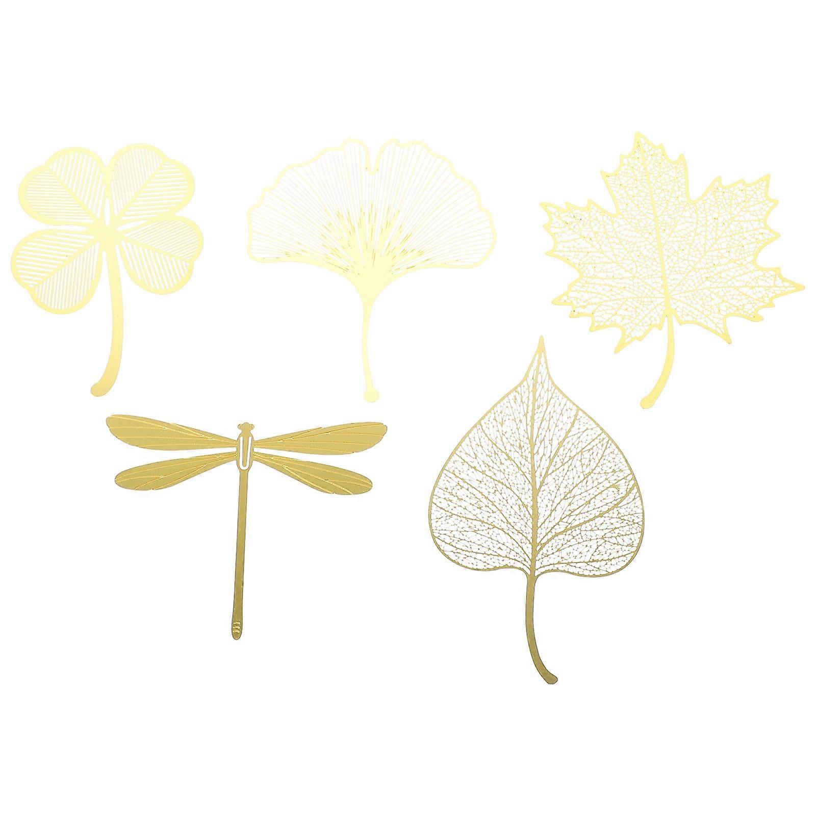 Cute Book Marks for Woman Brass Material Leaf Shape Decorative Cool Bookmarks Gifting Personal Use 5Pcs