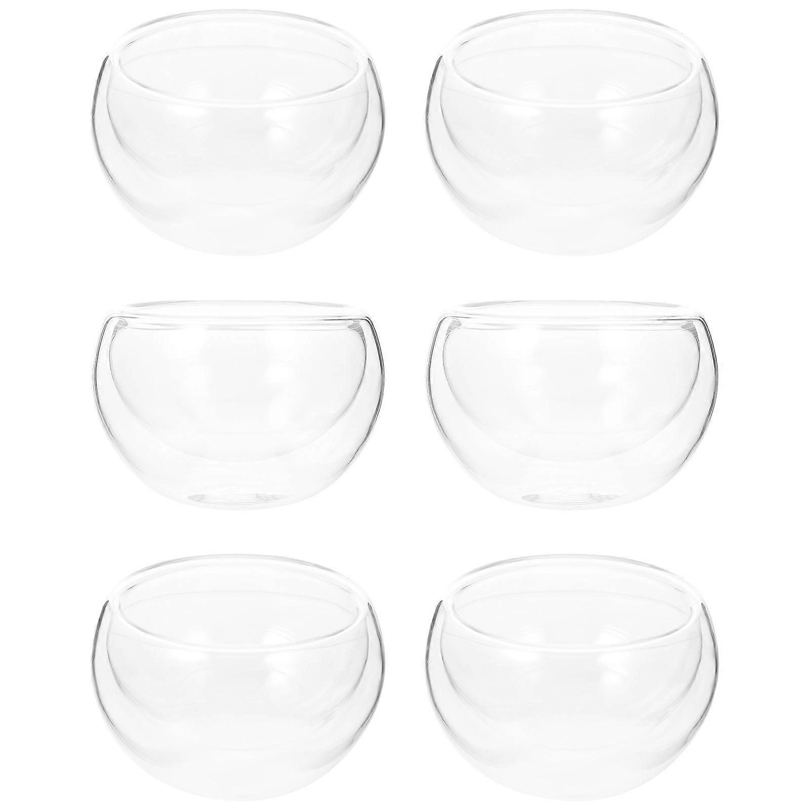 6pcs Double Layer Transparent Glass Tea Cups for Kung Fu Tea, Beverages, Gatherings, and Home Decor