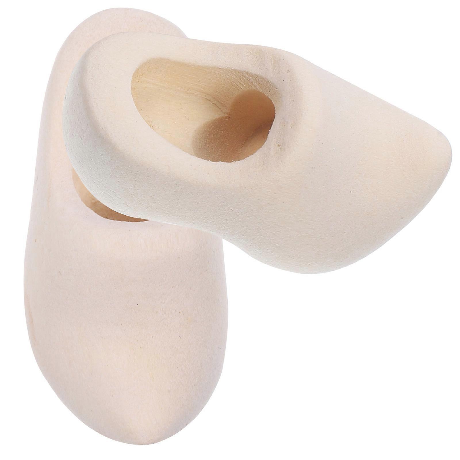 Mini Wooden Shoes Unfinished Diy Doll House Accessories Khaki 3.00X1.50X1.50Cm Decoration 1 Pair