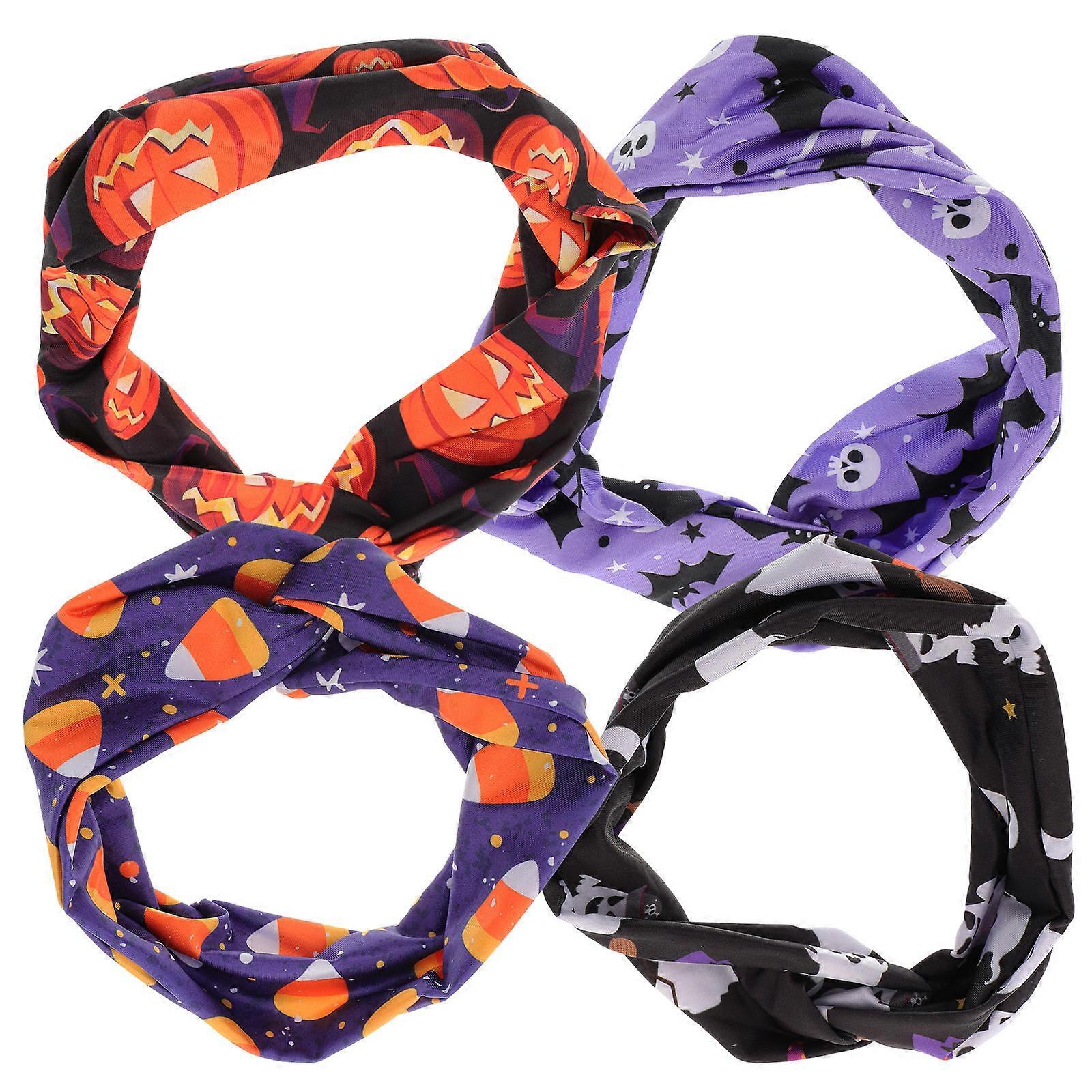 Fasce elastiche di Halloween con teschi, Web e modelli di zucca 4 pezzi Accessori per capelli per feste in costume da donna ed eventi di vestire